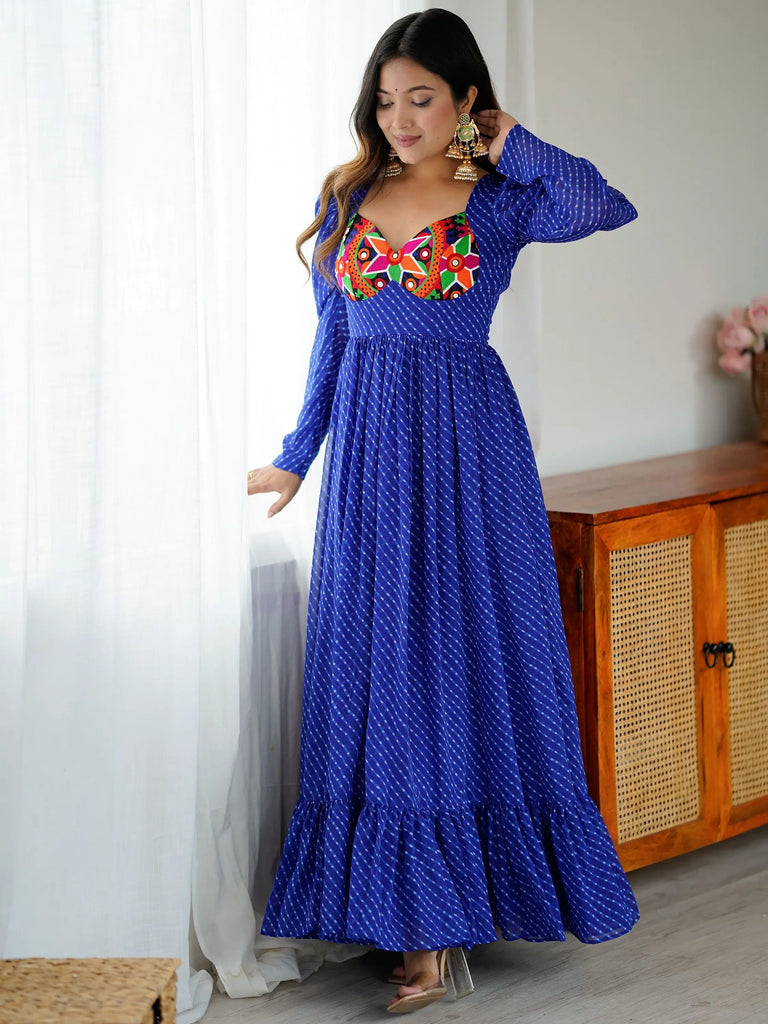 Beautiful Blue Digital Printed Georgette Navratri Special Gown