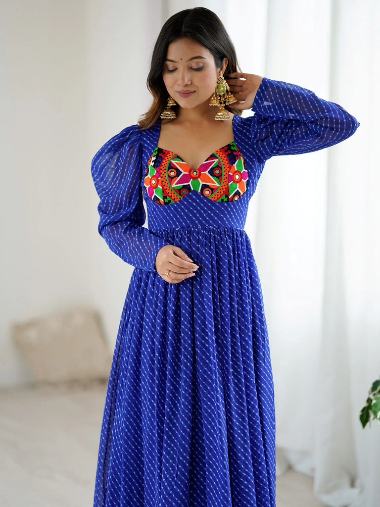 Beautiful Blue Digital Printed Georgette Navratri Special Gown