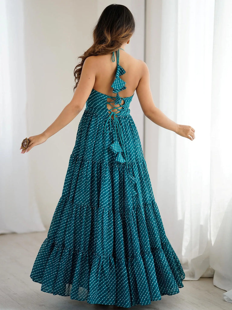 Precious Blue Digital Printed Georgette Navratri Special Gown