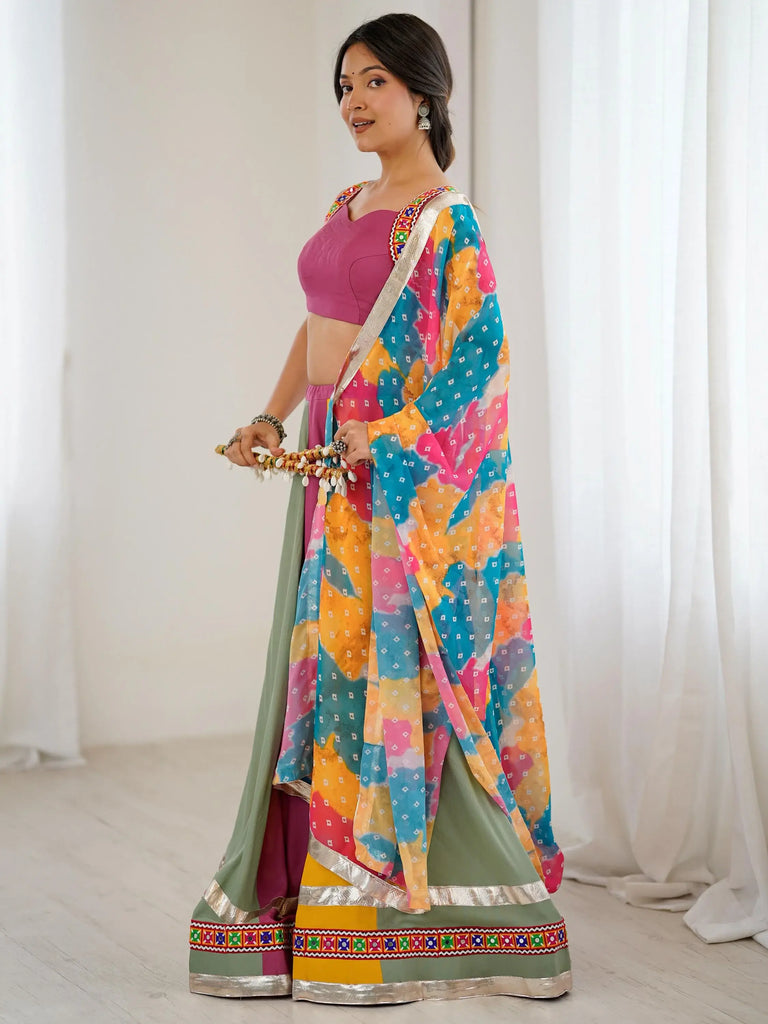 Stylish Multi-Color Rayon Navratri Wear Lehenga Choli With Printed Dupatta