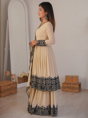 Attractive White Thread Work Georgette Festival Wear Palazzo Suit