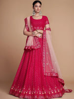 Wondrous Rose Pink Sequined Georgette Bridesmaid Lehenga Choli