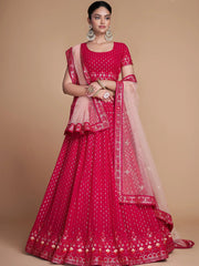 Wondrous Rose Pink Sequined Georgette Bridesmaid Lehenga Choli
