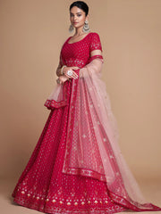 Wondrous Rose Pink Sequined Georgette Bridesmaid Lehenga Choli