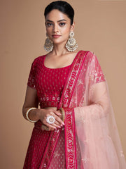Wondrous Rose Pink Sequined Georgette Bridesmaid Lehenga Choli