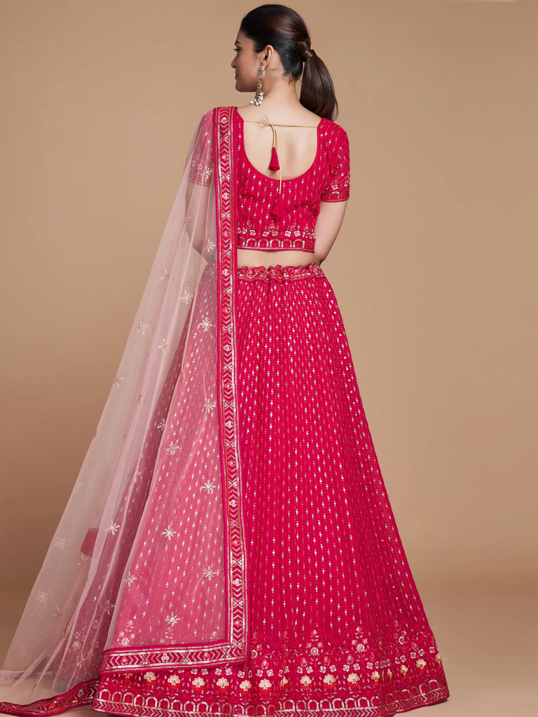 Wondrous Rose Pink Sequined Georgette Bridesmaid Lehenga Choli