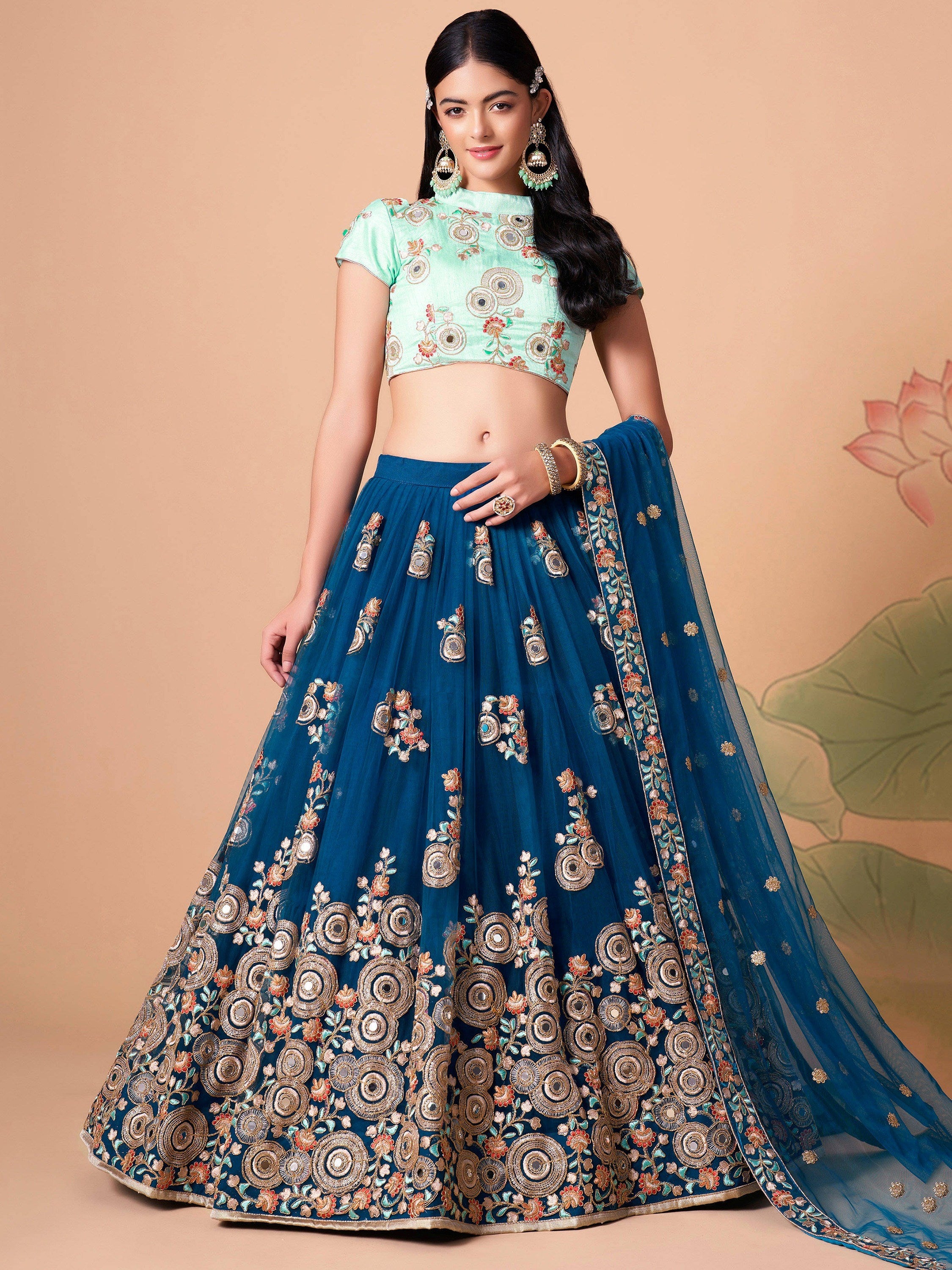 Sparkling Blue Embroidered Net Wedding Wear Plus Size Lehenga Choli