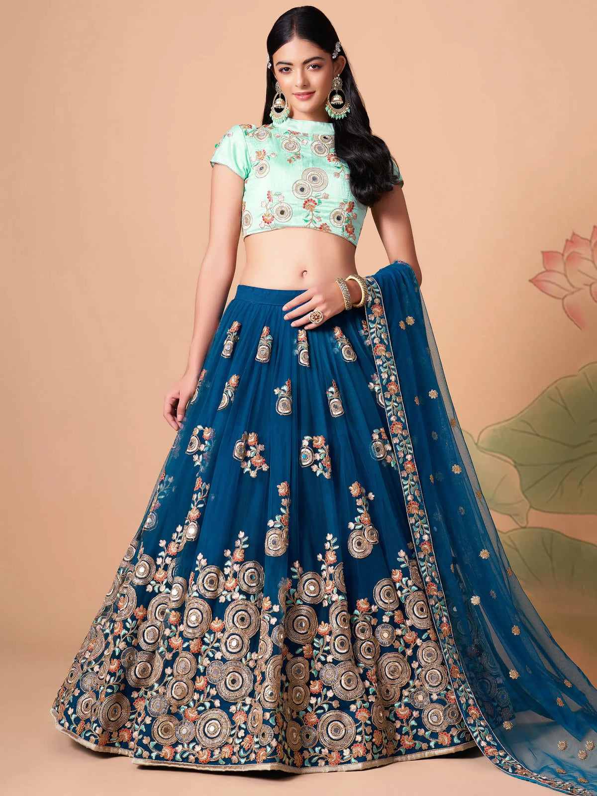 Superb Sapphire Blue Dori Work Net Designer Lehenga Choli