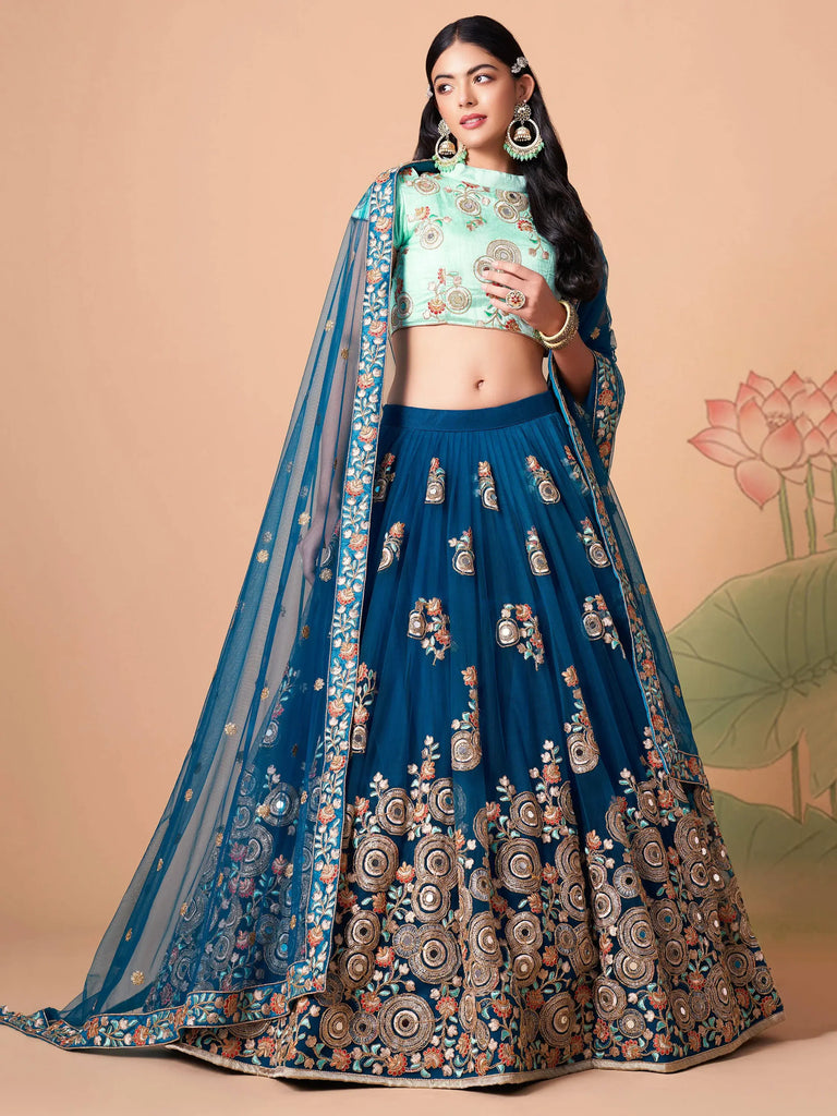 Superb Sapphire Blue Dori Work Net Designer Lehenga Choli