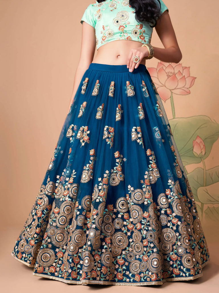 Superb Sapphire Blue Dori Work Net Designer Lehenga Choli