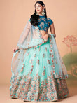 Lovely Electric Blue Sequins Work Net Designer Lehenga Choli