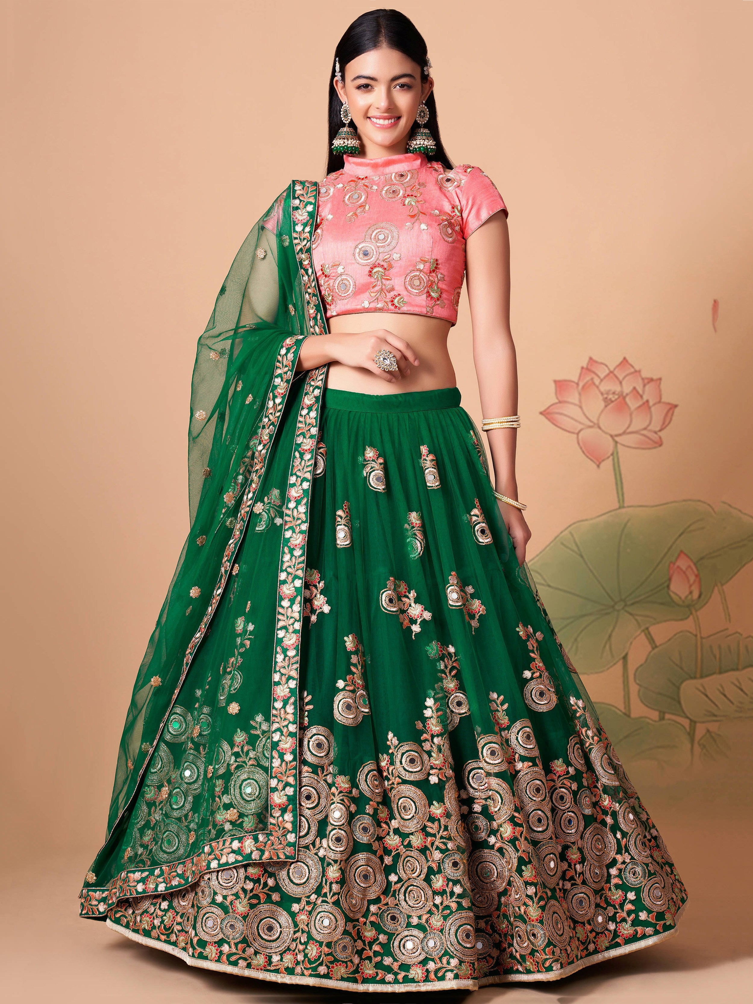Glamorous Green Embroidered Net Sangeet Wear Plus Size Lehenga Choli