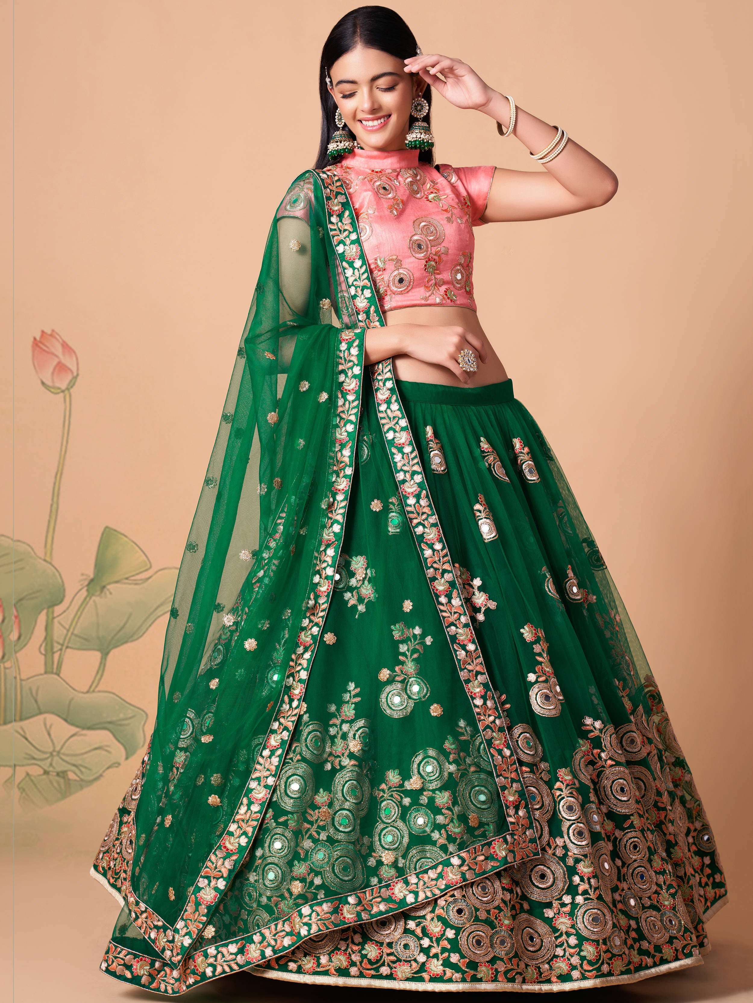 Glamorous Green Embroidered Net Sangeet Wear Plus Size Lehenga Choli