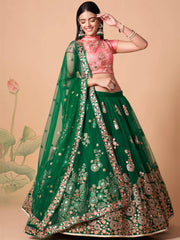 Stunning Green Embroidered Net Designer lehenga Choli