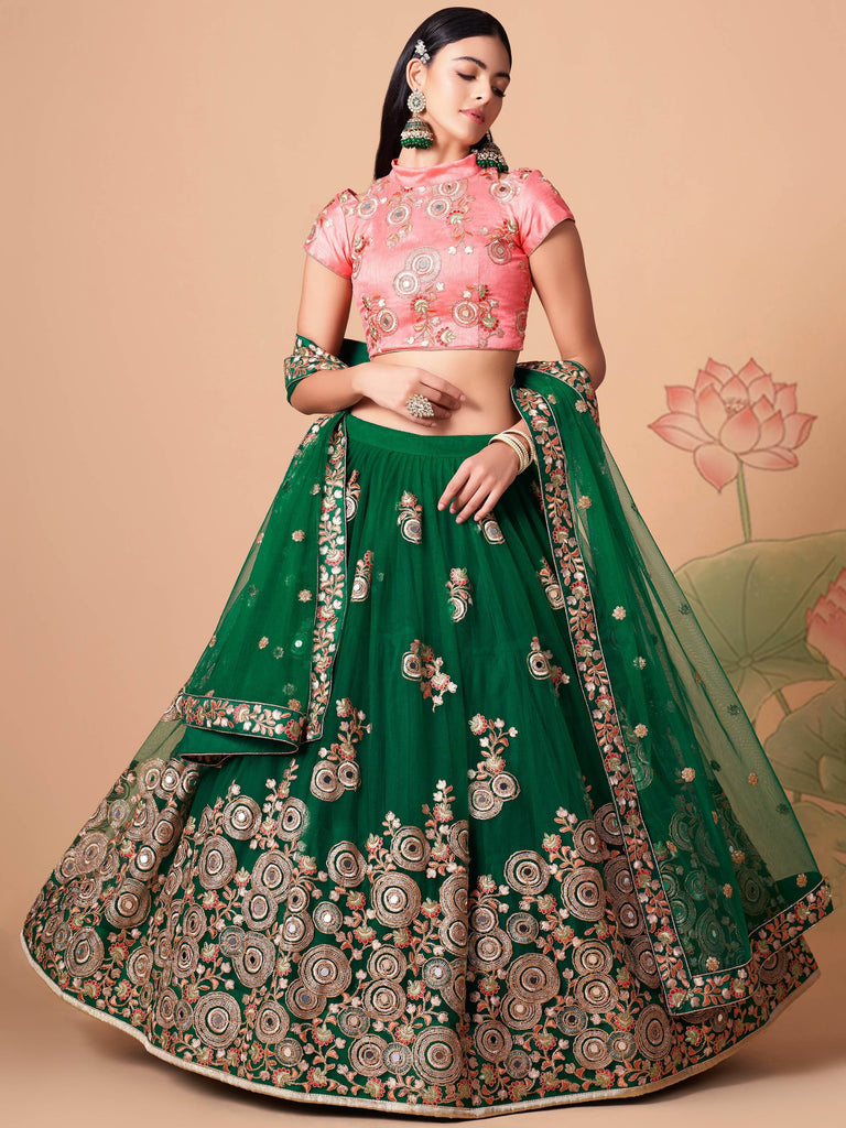 Stunning Green Embroidered Net Designer lehenga Choli