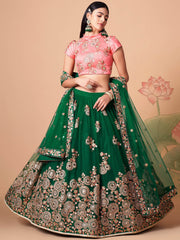 Stunning Green Embroidered Net Designer lehenga Choli