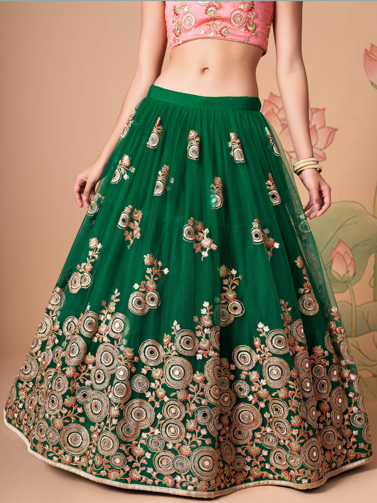 Stunning Green Embroidered Net Designer lehenga Choli