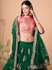 Stunning Green Embroidered Net Designer lehenga Choli