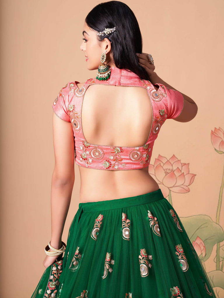 Stunning Green Embroidered Net Designer lehenga Choli