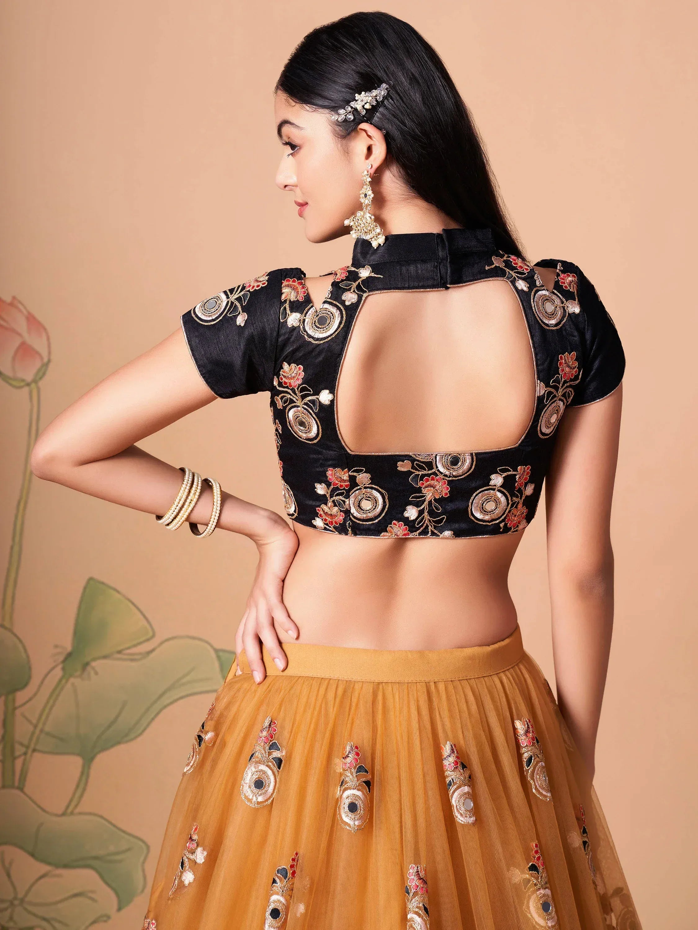 Glowing Golden Embroidered Net Engagement Wear Plus Size Lehenga Choli
