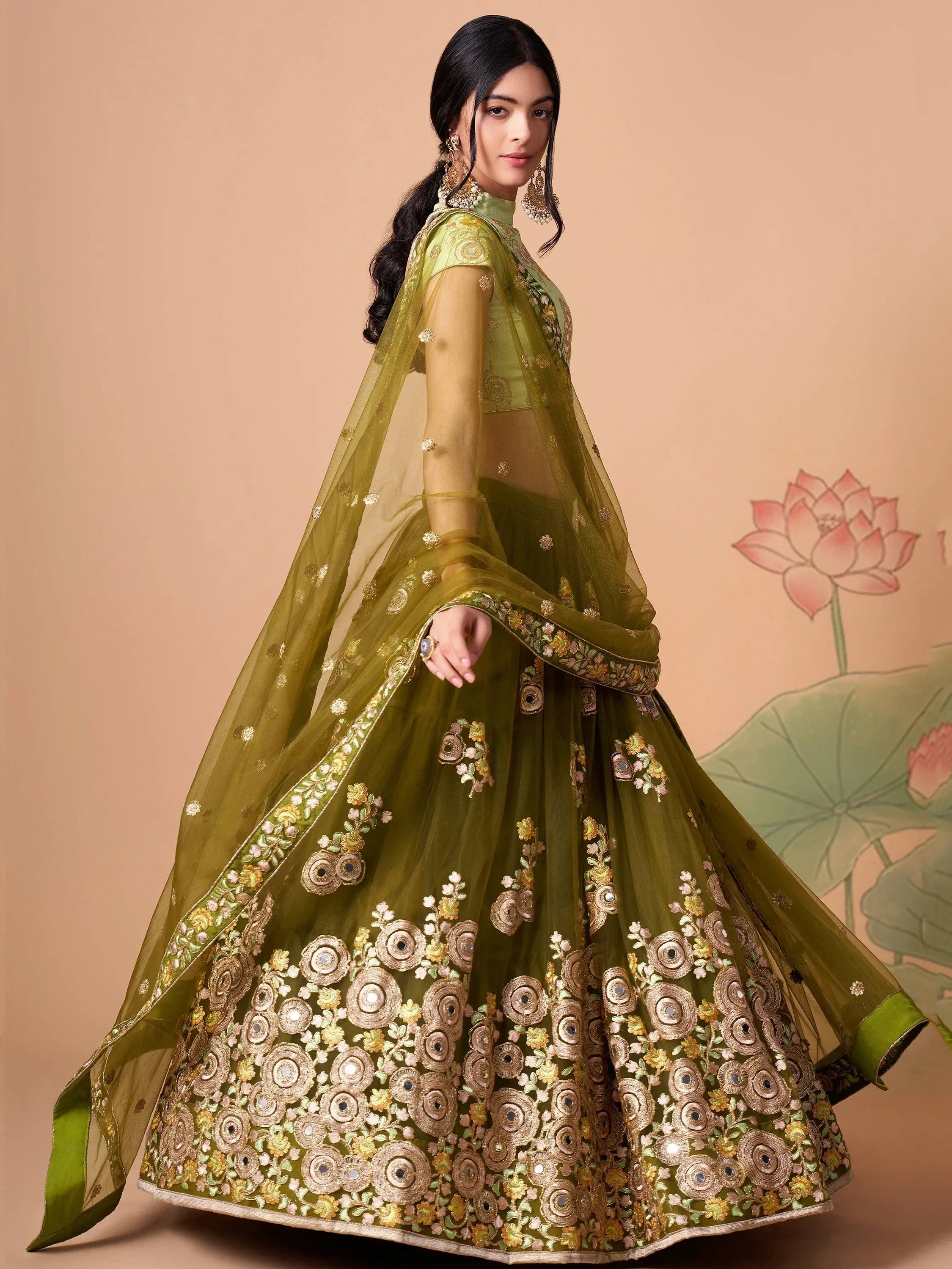 Dazzling Green Embroidered Net Marriage Wear Plus Size Lehenga Choli