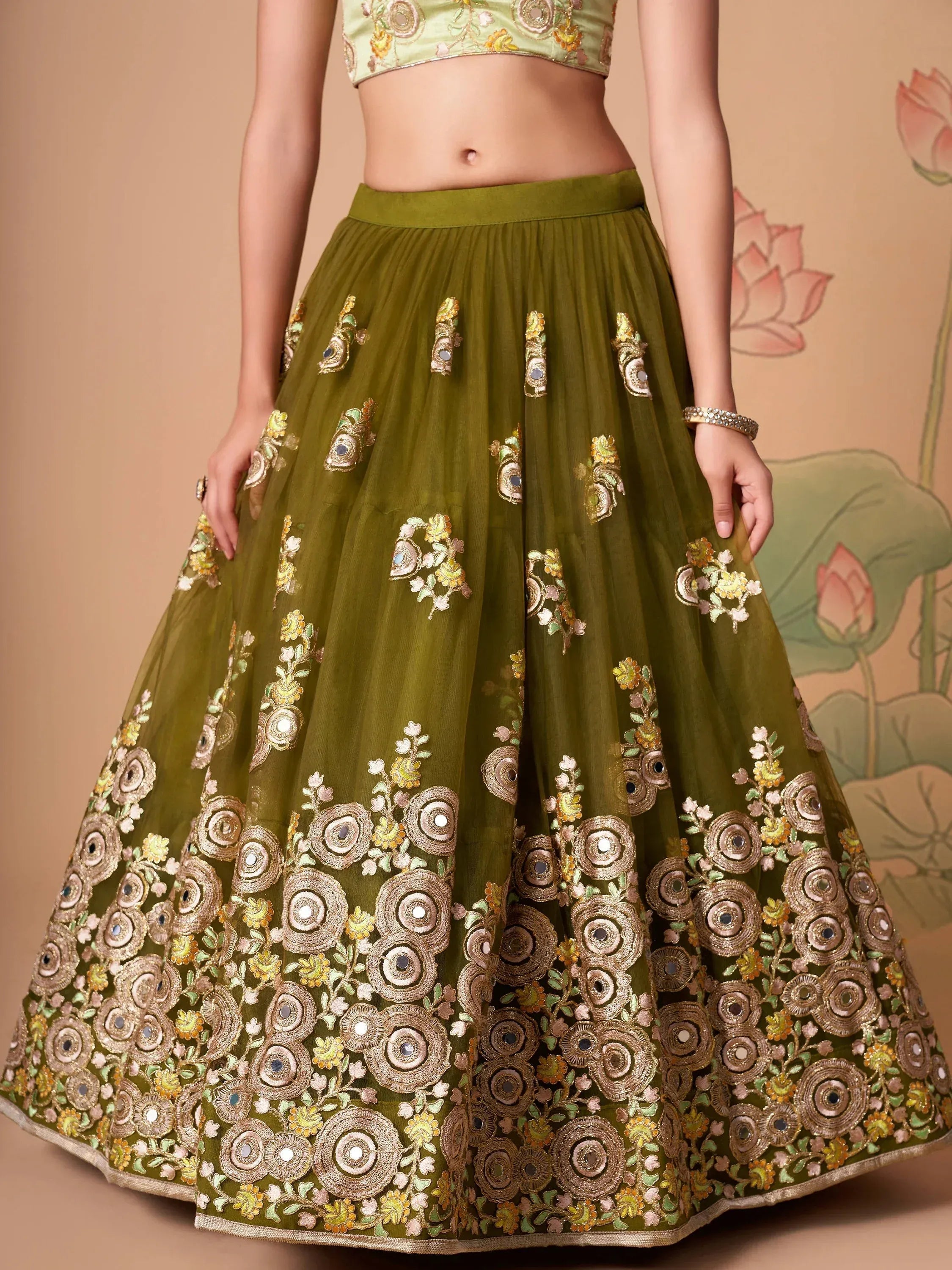 Dazzling Green Embroidered Net Marriage Wear Plus Size Lehenga Choli