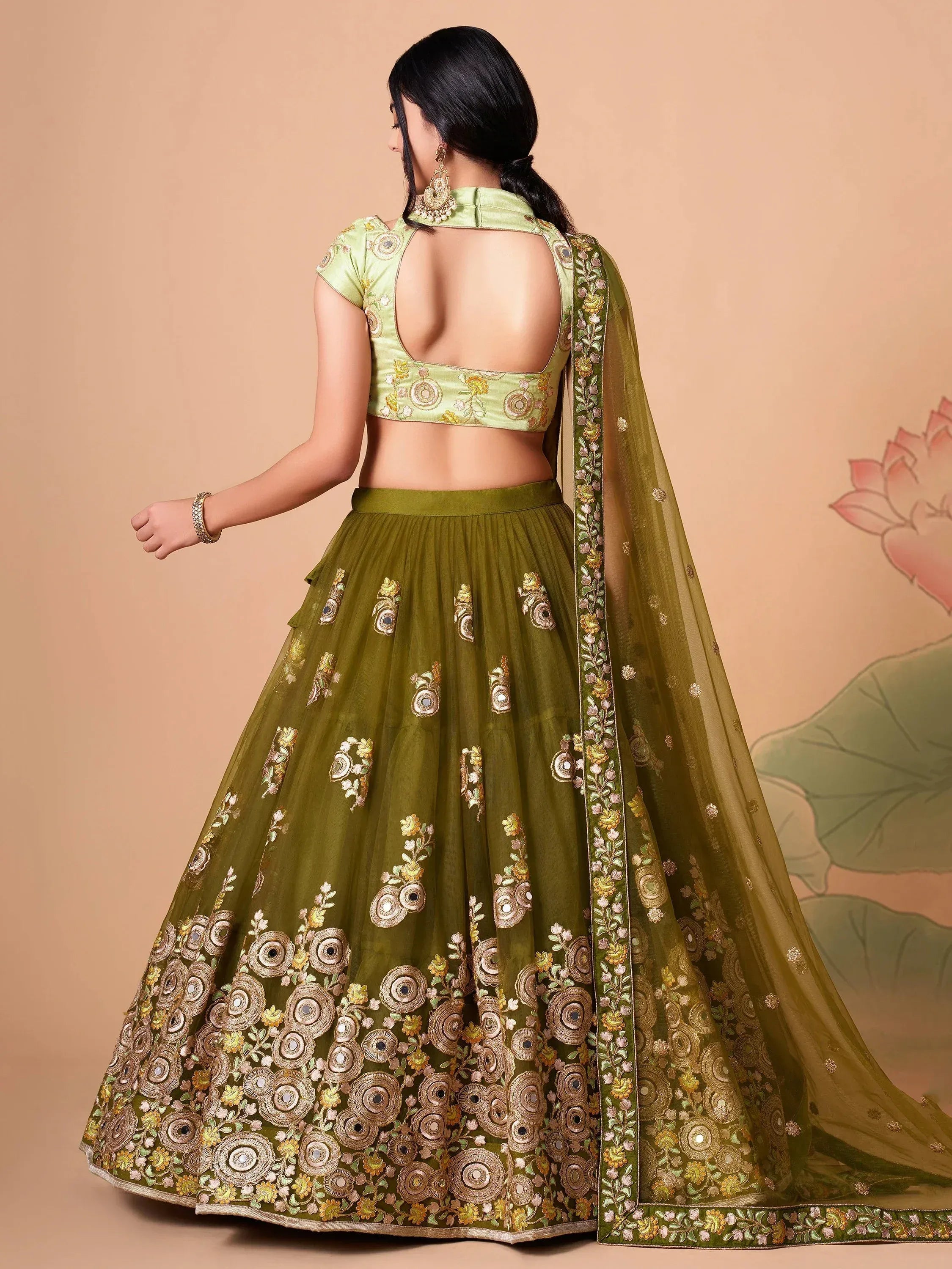 Dazzling Green Embroidered Net Marriage Wear Plus Size Lehenga Choli