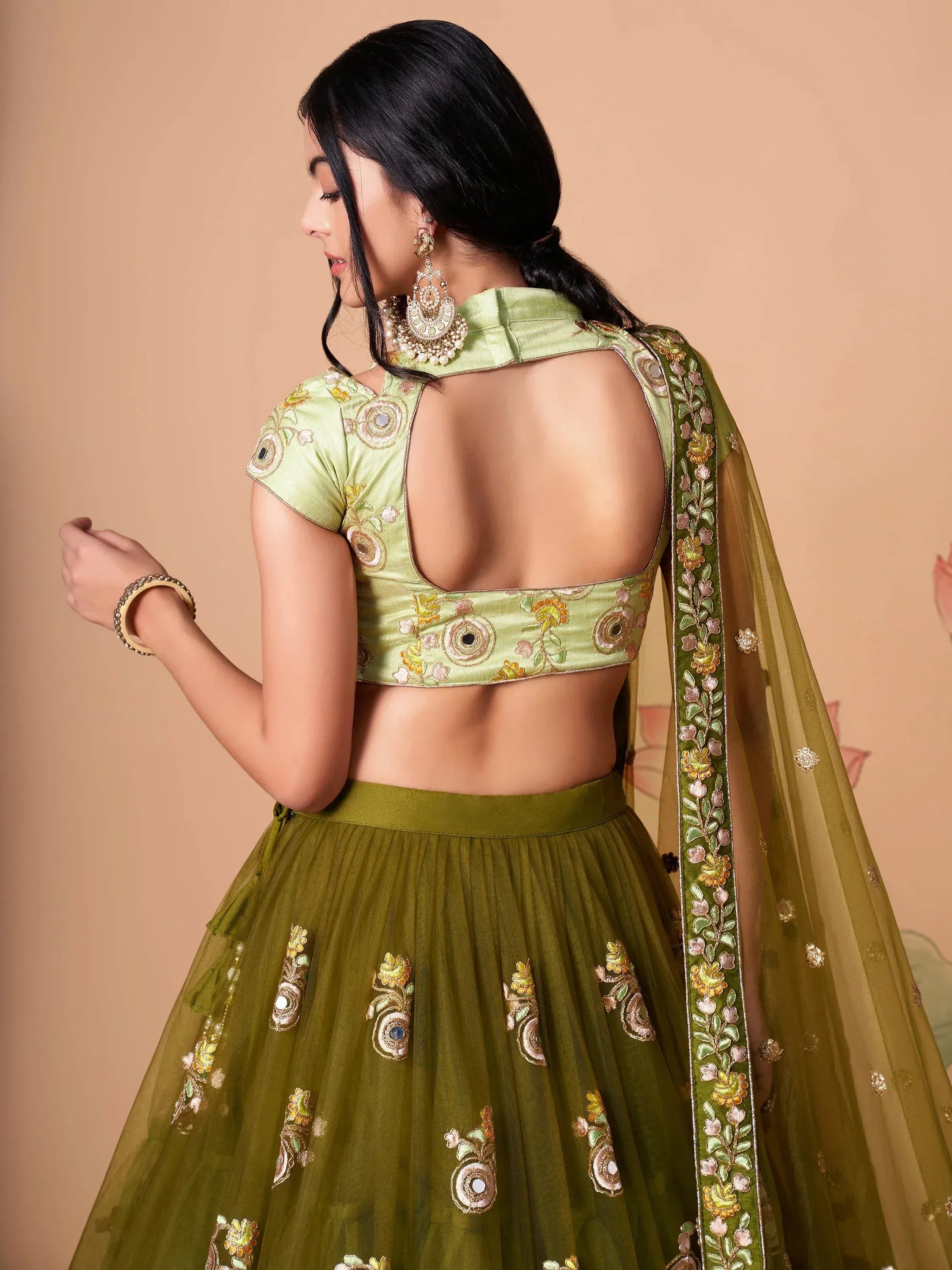 Dazzling Green Embroidered Net Marriage Wear Plus Size Lehenga Choli