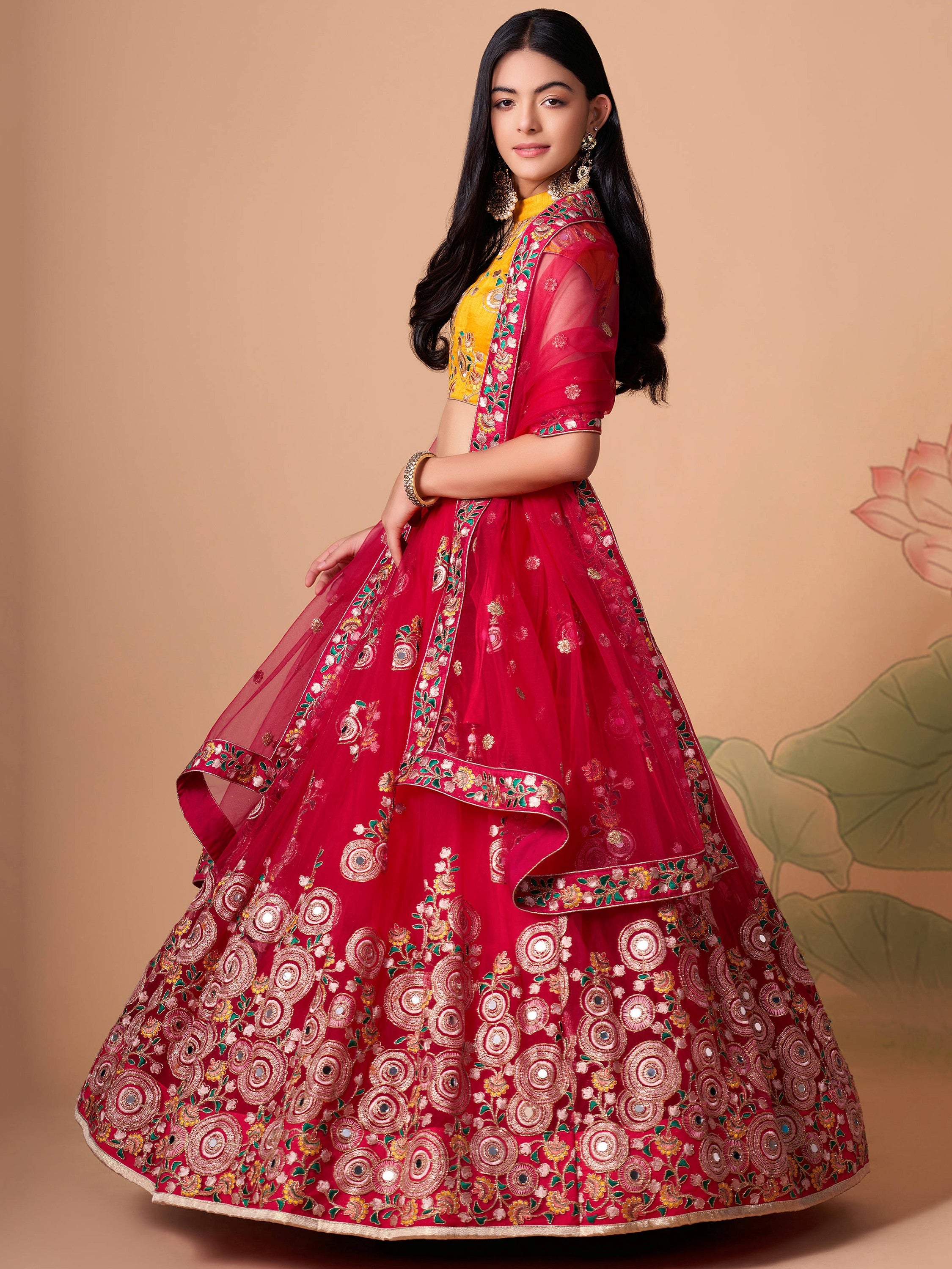 Beautiful Pink Embroidered Net Wedding Wear Plus Size Lehenga Choli