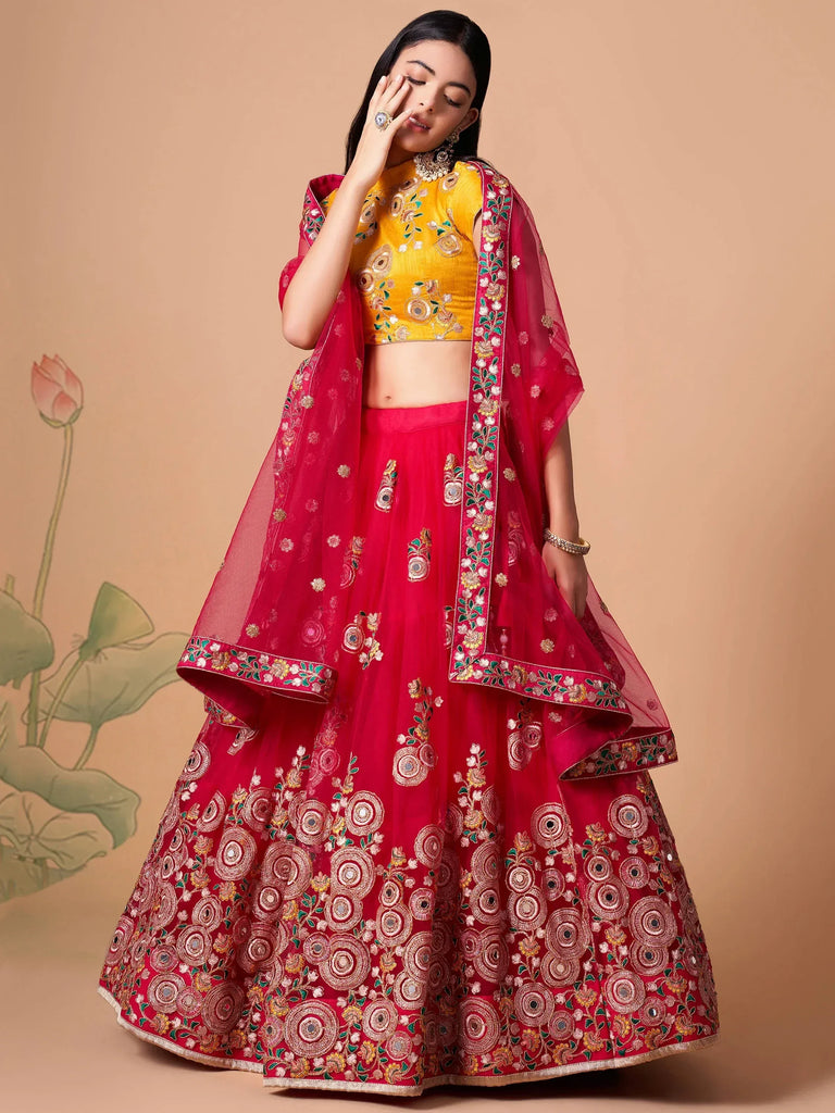 Beautiful Pink Embroidered Net Wedding Wear Plus Size Lehenga Choli