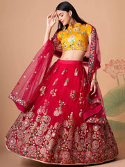 Vibrant Pink embroidered Net Designer Lehenga choli