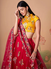 Vibrant Pink embroidered Net Designer Lehenga choli