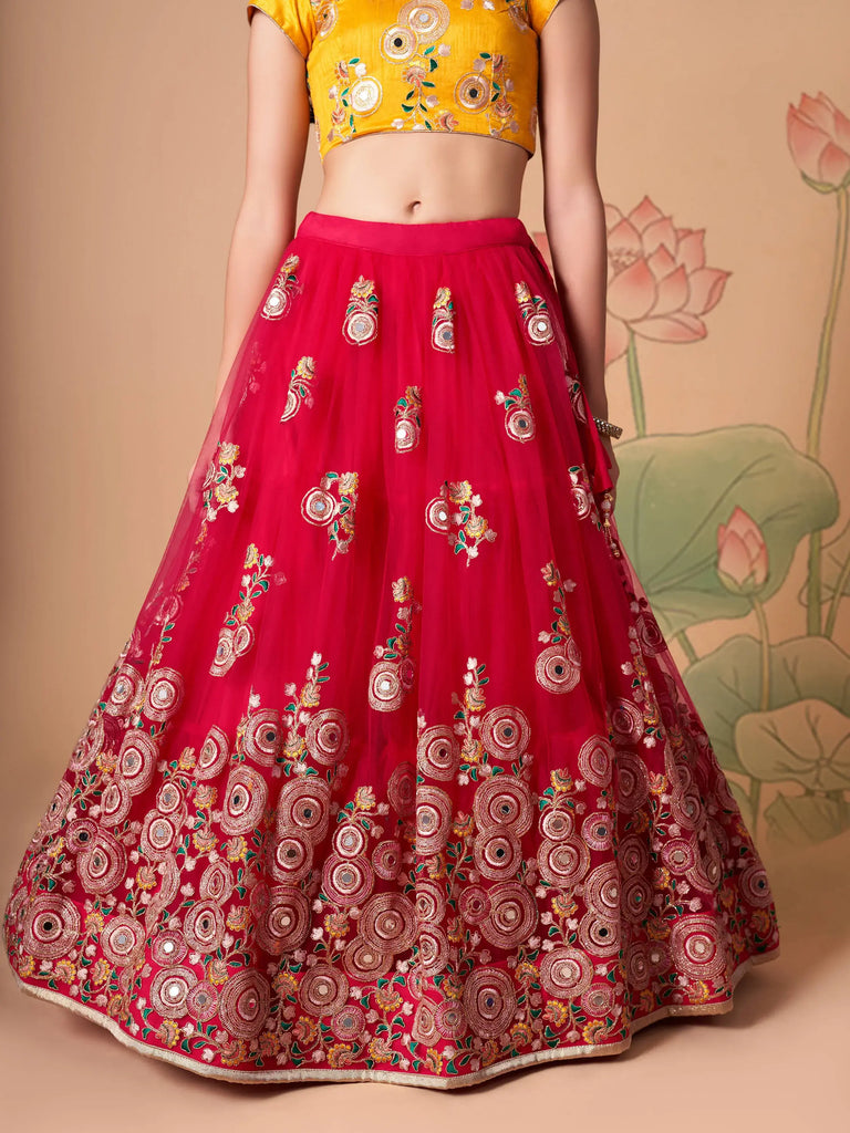 Vibrant Pink embroidered Net Designer Lehenga choli