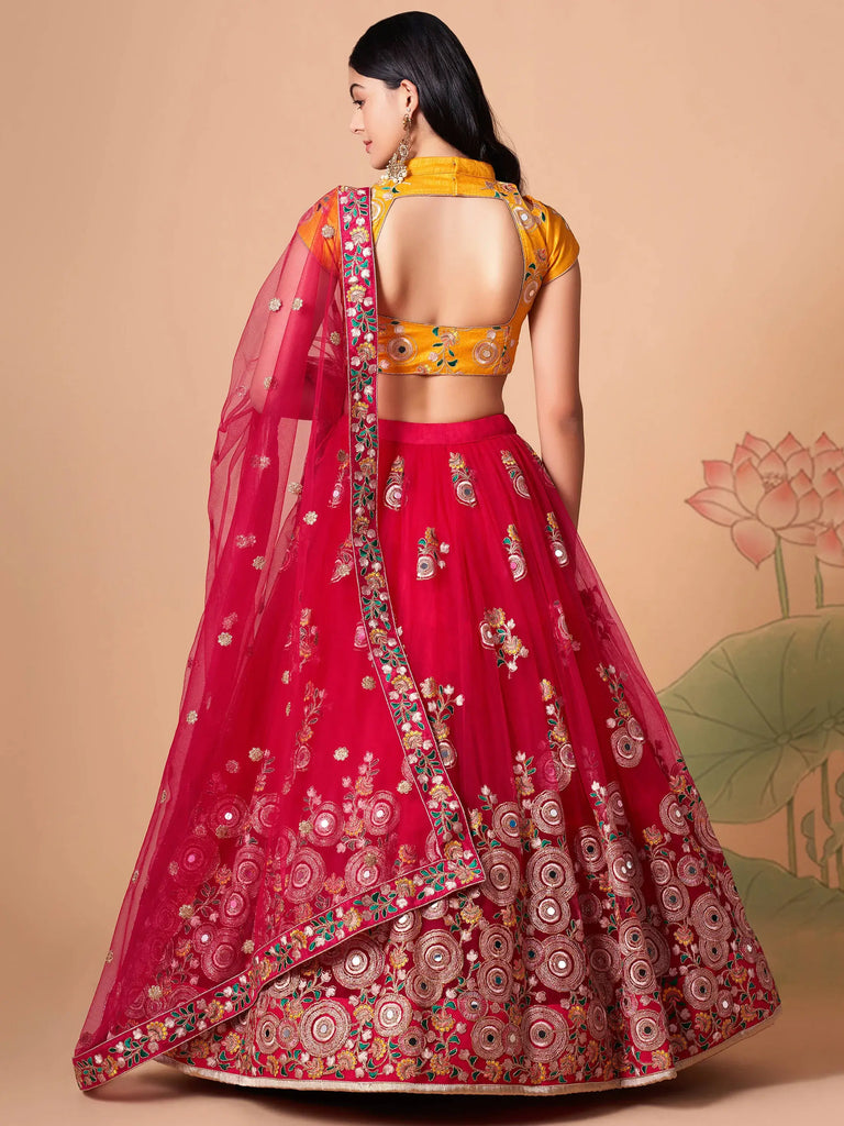Vibrant Pink embroidered Net Designer Lehenga choli