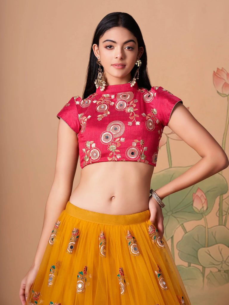 Dazzling Yellow Sequins Work Net Designer Lehenga Choli
