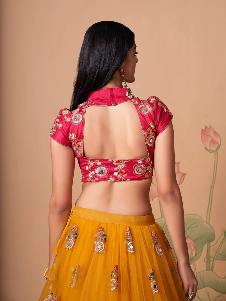 Dazzling Yellow Sequins Work Net Designer Lehenga Choli