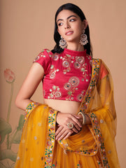 Dazzling Yellow Sequins Work Net Designer Lehenga Choli