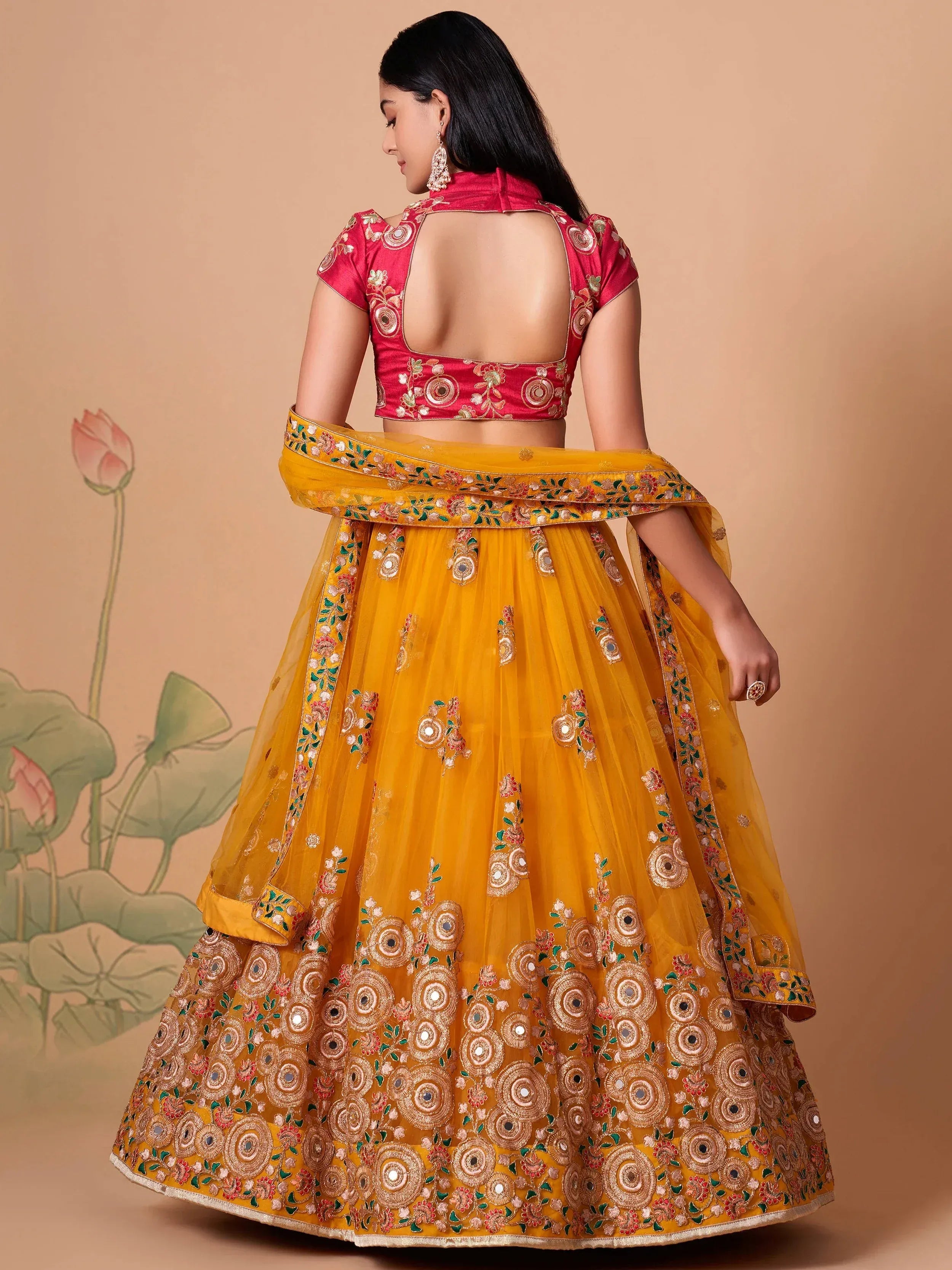 Charming Yellow Embroidered Net Haldi Wear Plus Size Lehenga Choli