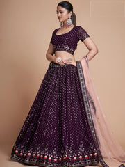 Fantastic Wine Thread Embroidery Georgette Sangeet Party Lehenga Choli