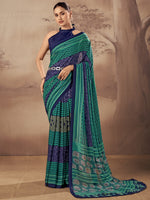 Stunning Teal Green Digital Printed Cotton Daily Wear Saree With Blouse
