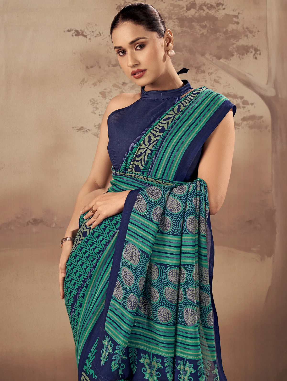 Stunning Teal Green Digital Printed Cotton Daily Wear Saree With Blouse