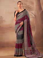 Classy Black Digital Printed Cotton Office Wear Saree With Blouse