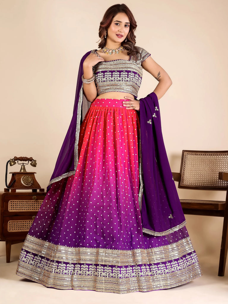 Stylist Purple Shaded Embroidered Georgette Festive Wear Lehenga Choli