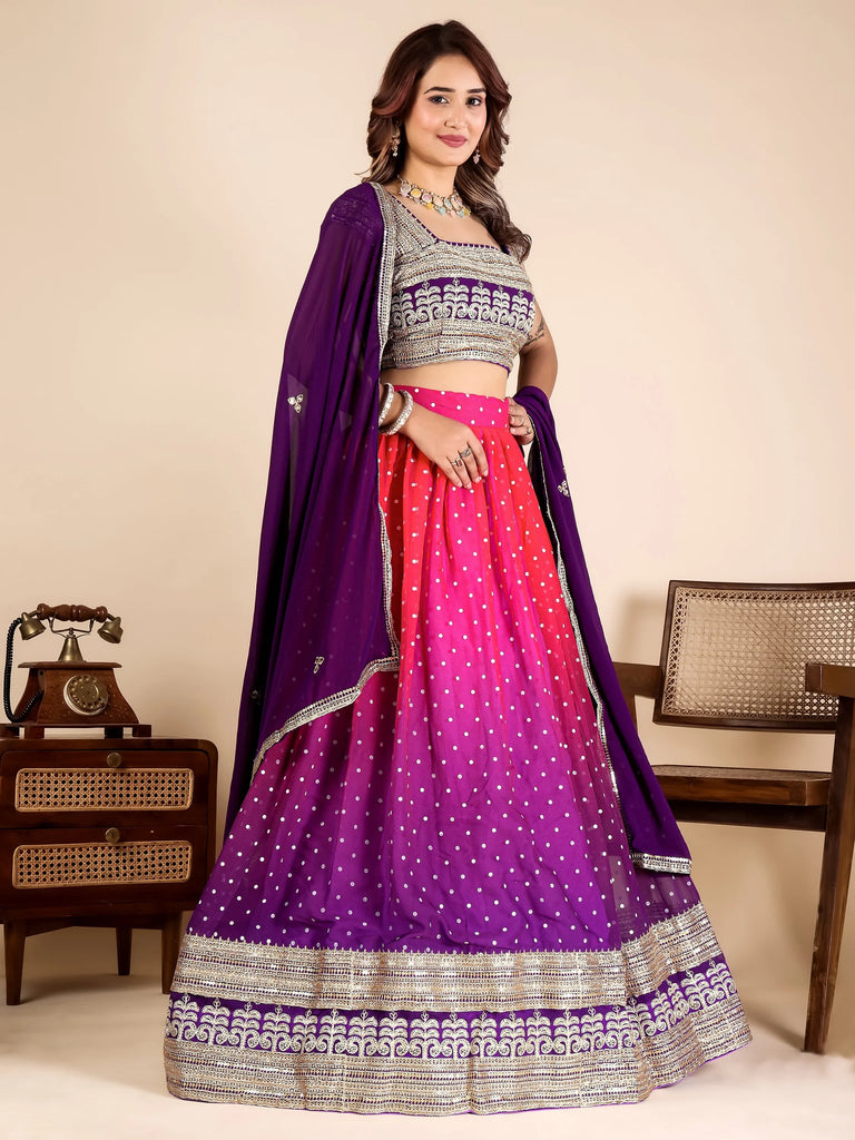 Stylist Purple Shaded Embroidered Georgette Festive Wear Lehenga Choli