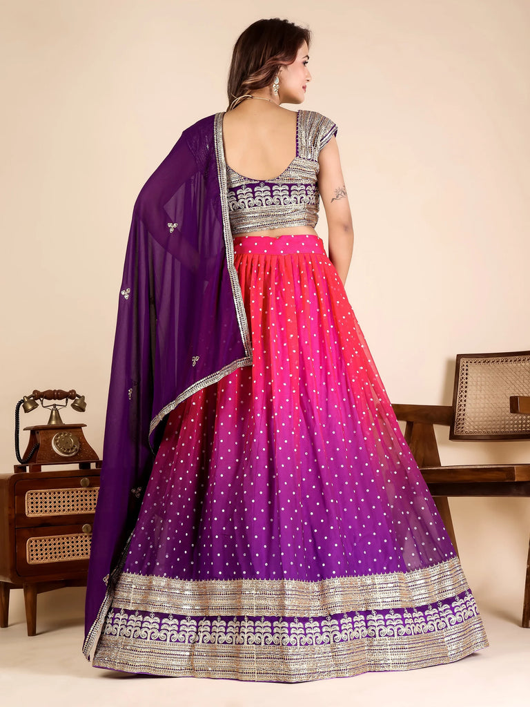 Stylist Purple Shaded Embroidered Georgette Festive Wear Lehenga Choli