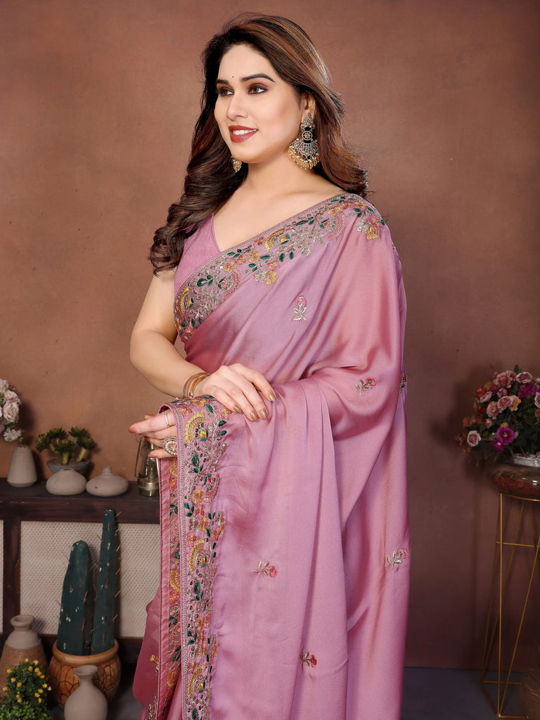 Superb Pink Dori Work Silk Function Wear Saree With Blouse