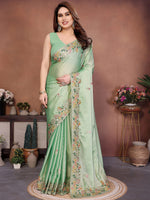 Amazing Green Zari Embroidered Silk Traditional Saree With Blouse