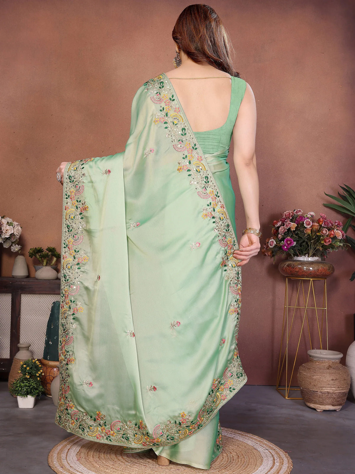 Amazing Green Zari Embroidered Silk Traditional Saree With Blouse