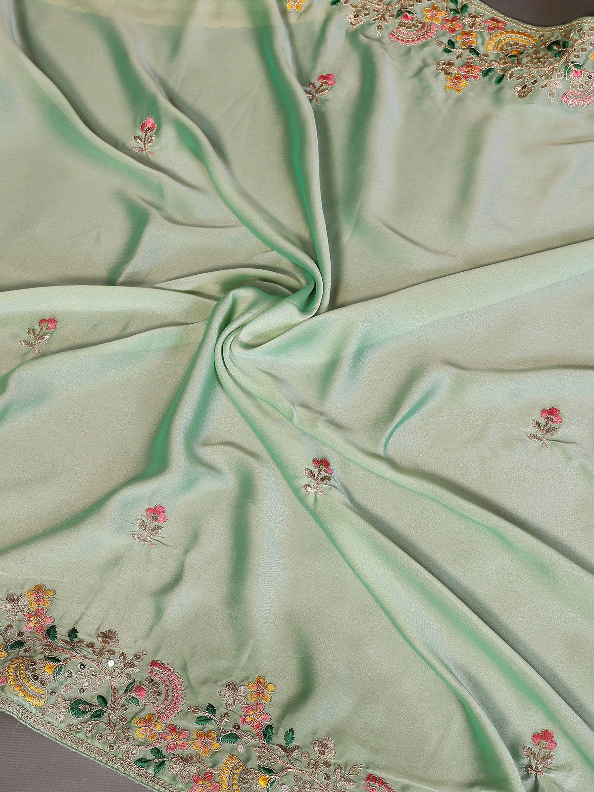 Amazing Green Zari Embroidered Silk Traditional Saree With Blouse