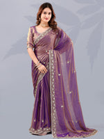 Noteworthy Purple Sequins Silk Reception Wear Saree With Blouse
